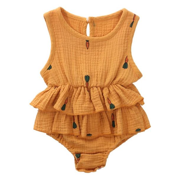 

baby girls summer casual sleeveless loose outfit pleated patchwork ruffle back button closure bodysuits 0-24m, Blue