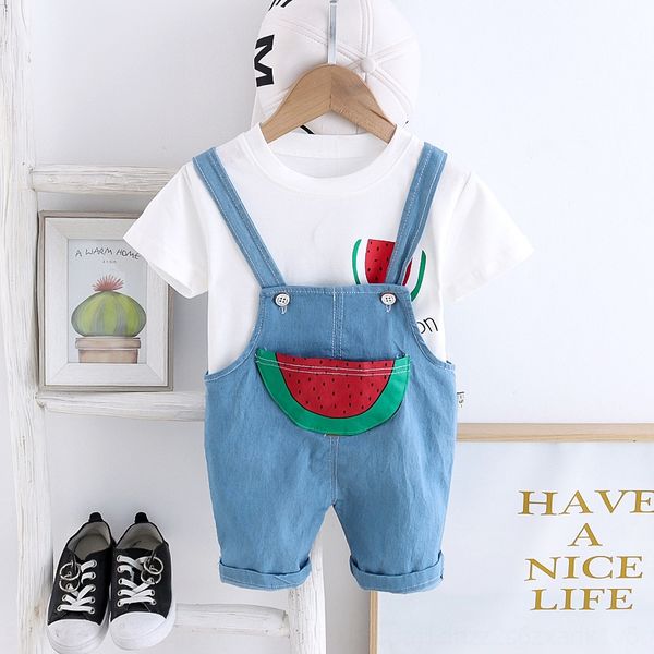 

children's children's t-shirt boy 0-4 cartoon casual short sleeve baby cute new t-shirt belt pants two-piece set
