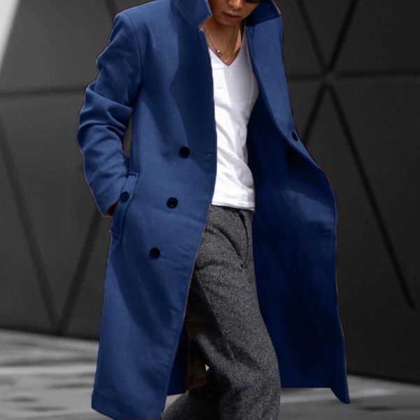 

autumn men wool blends coats solid color long sleeve suit jacket trench coat men's wool jacket luxurious brand clothing, Black