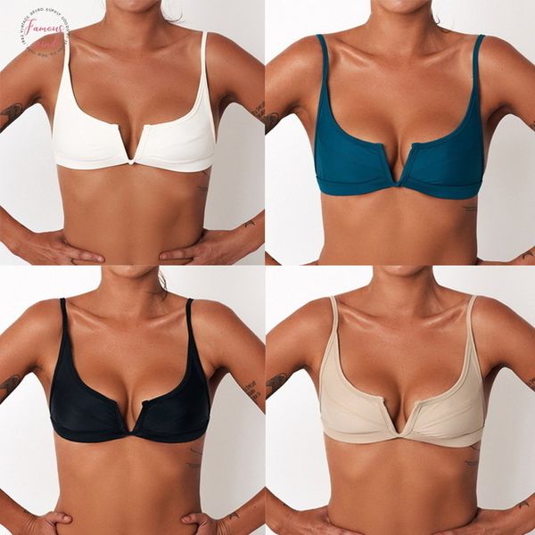 

2020 women bikini push up black sport bra vest swimsuit bandage bandeau beach swimwear solid suit beachwear, White;black