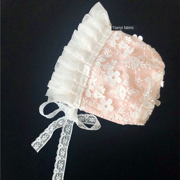 

licv7 spring and autumn female with earflaps cap cap baby lace princess cotton lining newborn ear protection hat mesh three-dimensional flow, Yellow