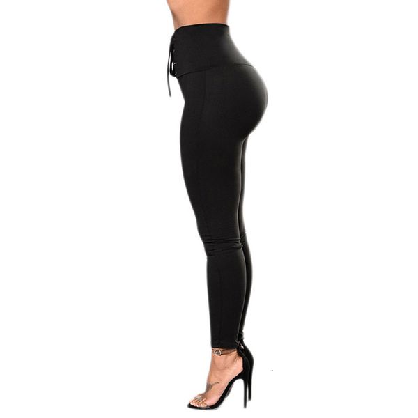 

high women workout legging fashion push up leggings solid slim pencil pants high waist jeggings fashion female lace up leggings, Black