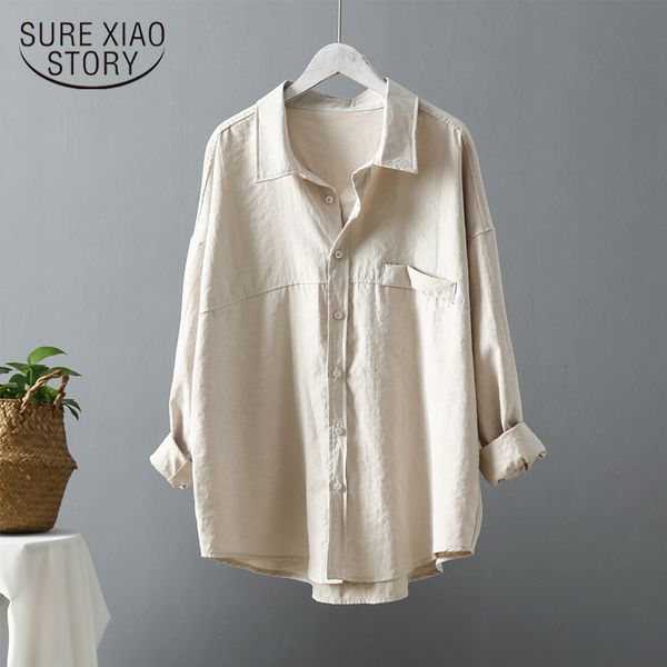 

fashion loose solid women shirts blusas mujer de moda 2020 spring autumn new dark green long sleeve women blouses 6720 50, White