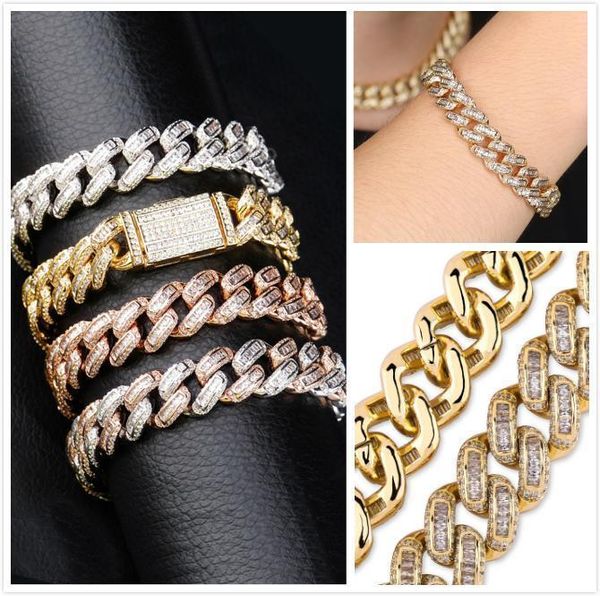 

New Arrival Luxury Designer Bling Diamond Mens Cuban Link Chain Bracelet 18K Gold Plated Cubic Zirconia Wristband Hiphop Rock Rapper Jewelry