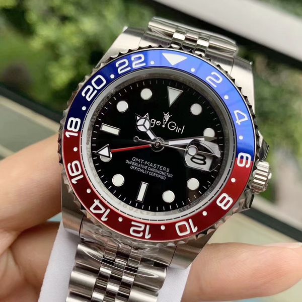 

classic new red gmt blue ceramic bezel men mechanical stainless steel automatic eta2813 jubilee bracelet master batman watch, Slivery;brown