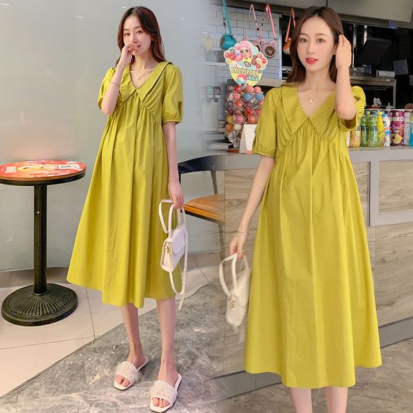 

9006 # summer casual cotton maternity длинное платье v шеи плюс размер свободные прямые одежда для беременных беременность одежда, White
