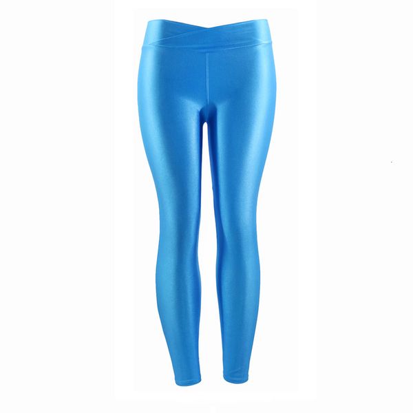 

fluorescent color women workout leggings v waist multicolor shiny glossy trousers plus size female elastic casual pants, Black