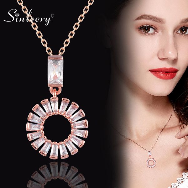 

sinleery circle round zirconia pendant necklace rose gold silver color sun flower shape women crystal necklace jewelry xl027 ssb