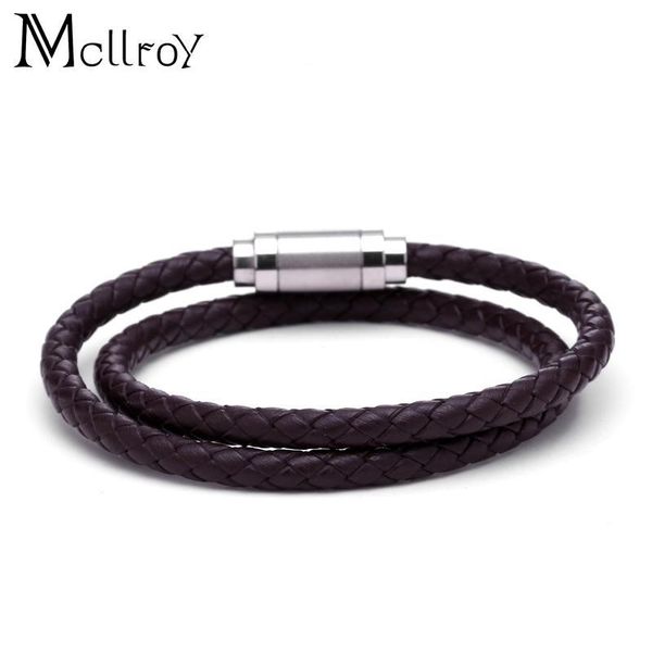 

mcllroy women new black brown double layer leather bracelets vintage steel magnet simple design bracelets jewelry, Golden;silver