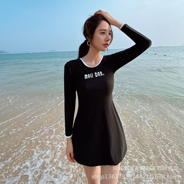 

ins factory direct 2020 new swimsuit womens spot long-sleeved independent boxer underwear skirt split swimsuit sale, Black;white