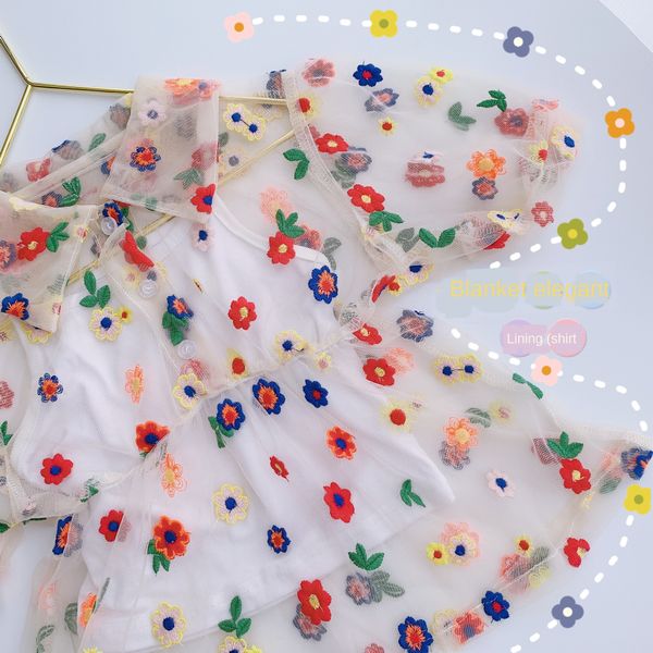 

04ygz детской одежда 2020 летней девочек фонарь рукав кукла воротник вышитой сетки рубашка женщины сокровища одежда верхняя doll одежда эл, White;black