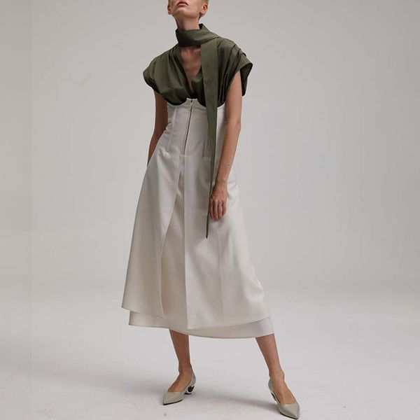 

two piece dress set female v neck short sleeve drawstring ruched high waist tunic skirts women's suit 2021 fashion tide, White