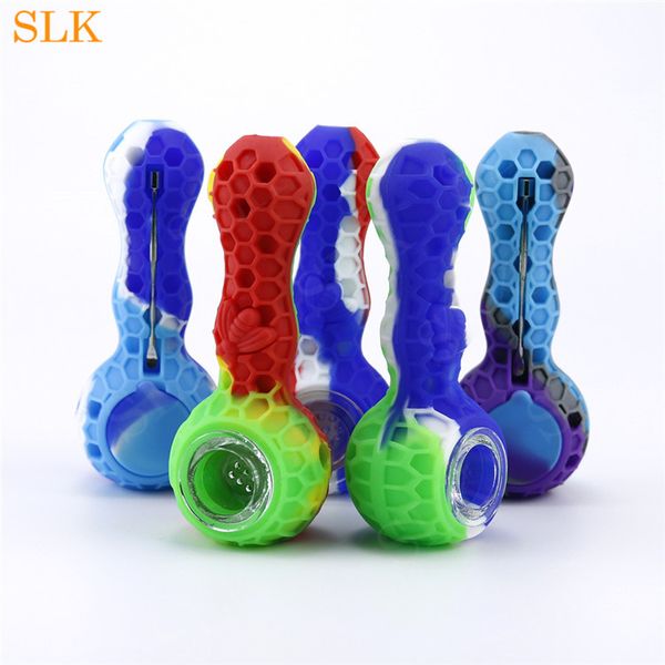 Tubos de silicone de favo de mel com cachimbo de fumantes de fumantes de tabaco tigela de vidro seca tigela de vidro fumando bongs colher cigarro com cano de charuto cano