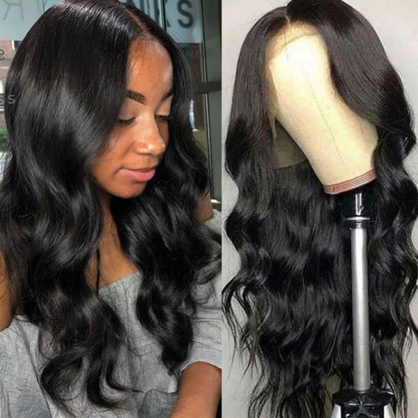 

glueless full lace human hair wigs with baby hair brazilian remy hair body wave lace front wigs for black women pre plucked, Black;brown