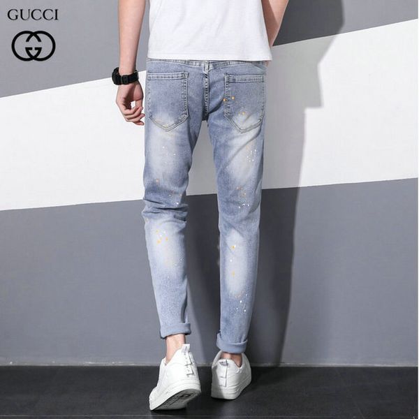 

wholesale 2020 new mens distressed ripped biker jeans slim fit motorcycle biker denim for men fashion hip hop mens jeans ~~gh115, Blue