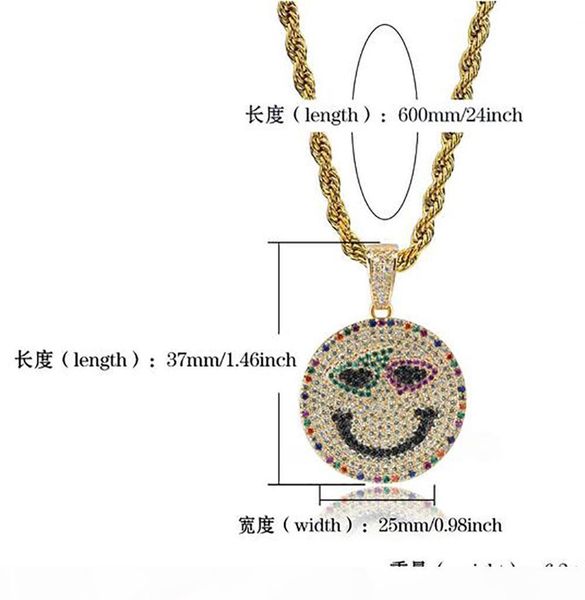 

r iced out cz bling colorful emoji smiley face pendant necklace mens micro pave cubic zirconia simulated diamonds necklace, Silver