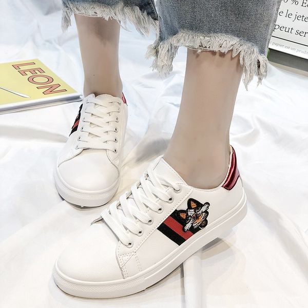 

women chunky sneakers fashion white pu leather embroidery shoes lace up tenis feminino zapatos mujer platform women casual shoe