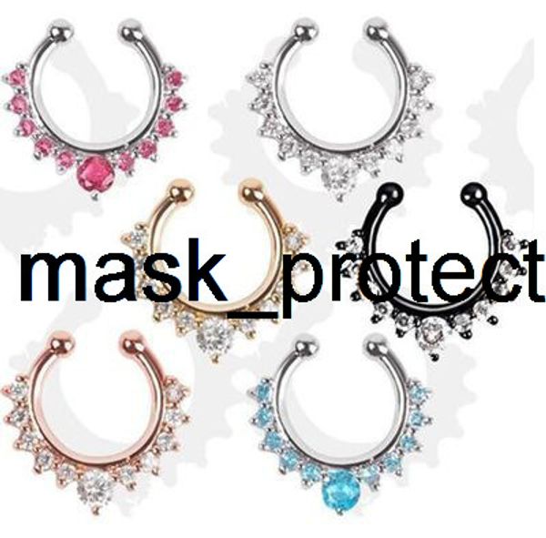

gold selling crystal nail piercing accessories diamond fake nose ring, Golden