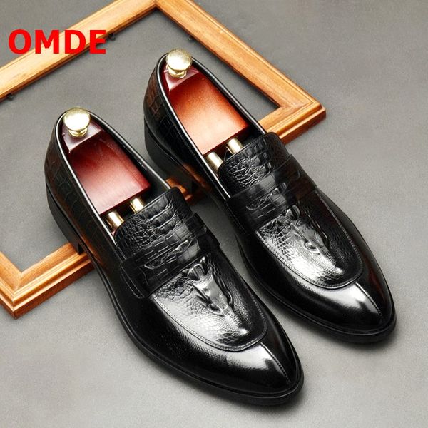 

omde luxury cow leather alligator pattern mens shoes italy style genuine leather men loafers business dress shoes wedding, Black