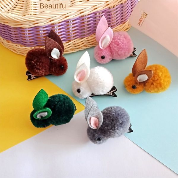 

super cute korean cute cartoon plush bunny hairpin lamb fur cartoon children's rubber band headdress hair rope rubber band, Slivery;white