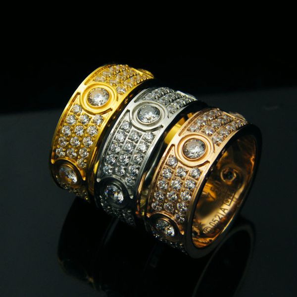

card house ring popular european and american style couple ring wide narrow three rows of zircon gold color and silver color ring ornament, Golden;silver