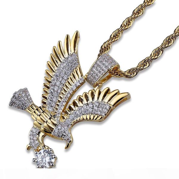 

gold plated cz cublic zirconia bear eagle owl goat ocs pendant chain necklace lots styles animal hiphop jewelry gifts for men and women, Silver