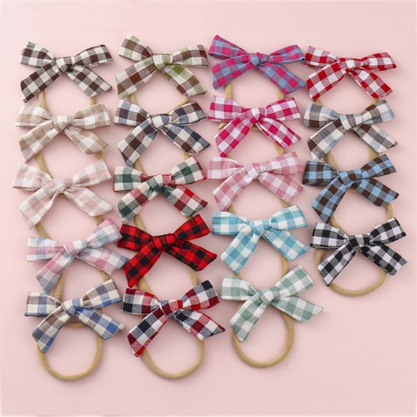

plaid baby headband girls bows head bands stretchy infant newborn cotton hairbands kids summer hair accessories 19 colors, Slivery;white