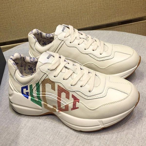

2020 men shoes rhyton leather sneaker fashion mens shoes rubber soles scarpe da uomo fashion outdoor sneakers vintage design fast shipping