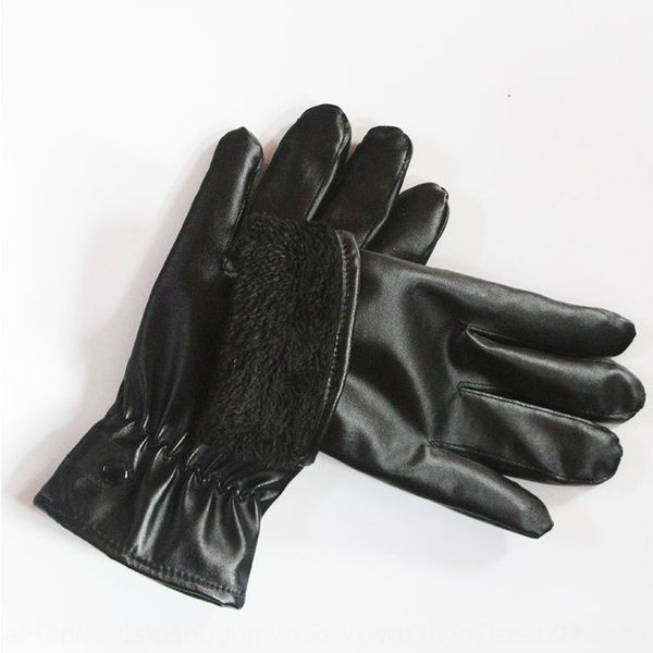 

qnch1 winter warm men's and women's riding touch screen warm protective windproof outdoor leather gloves labor protection activity, Black