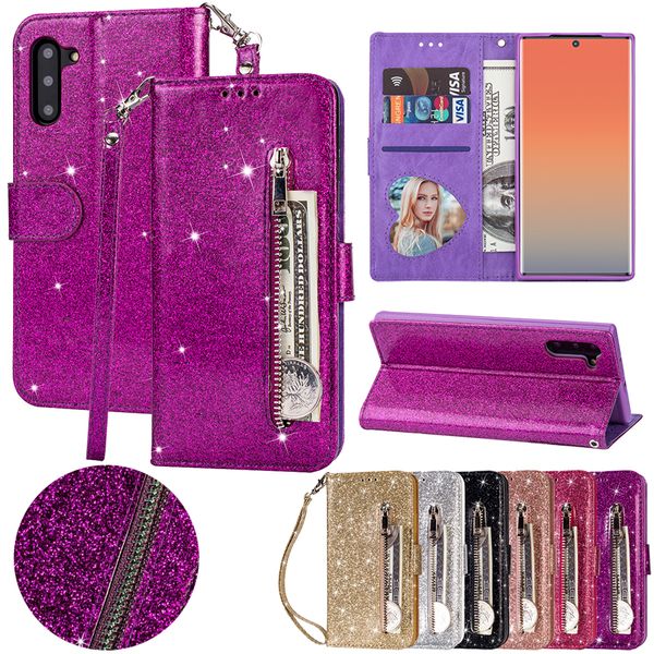 

bling glitter case for samsung galaxy s20 ultr s10 s9 s8 plus s7 edge s6 note 8 9 10 leather flip zipper wallet cover case coque