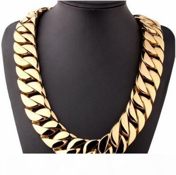 

31mm super heavy thick 316l stainless steel mens gold chain tone flat round curb cuban necklace wholesale jewelry, Silver