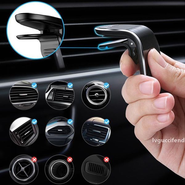 

l type magnetic car phone holder air vent clip phone stand mount for iphone samsung huawei gps universal with retail package