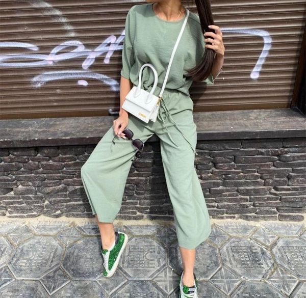 

running sets 2021 fashion tracksuit women summer casual two piece set short sleeve shirt and loose pants suit outfit sportwear, Black;blue