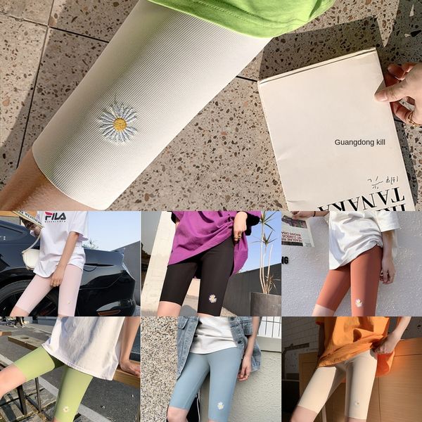 

qcyu2 summer thin fitness leggings tight pants bicycle tights women's outer wear large size shorts tight high waist stretch sports pant, Black