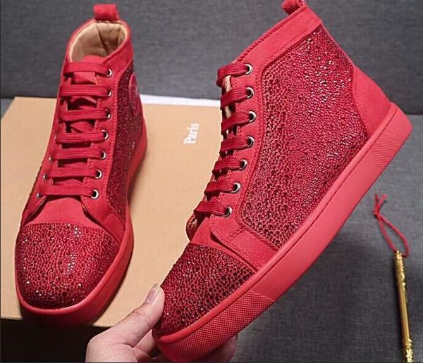 

new 2019 designer sneakers red bottom hococal cut suede spike luxury shoes for men and women shoes wedding crystal leather sneakers, Black