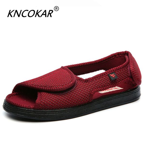 

summer dew toe diabetic shoe female foot swollen feet wide magic stick shoes thumb outside the middle-aged old women sandal, Black