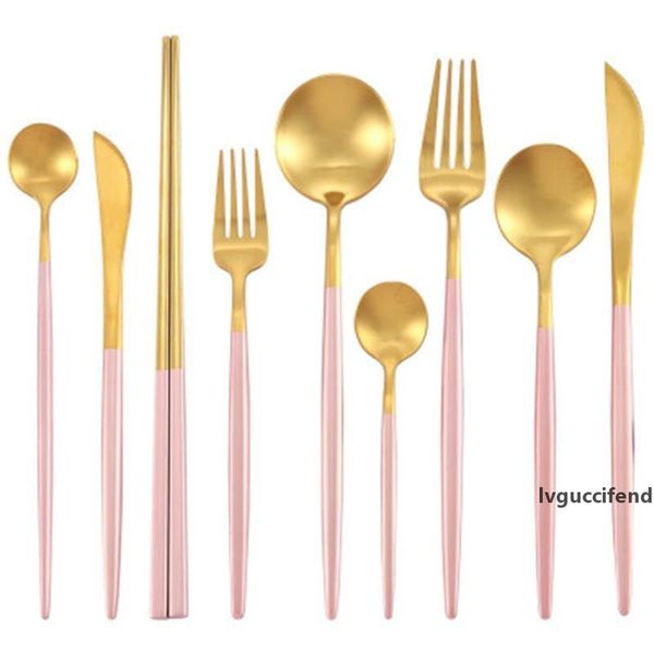 

304 stainless steel cutlery portuguese steak knife fork spoon chopsticks four-piece solid color household knife fork set 57