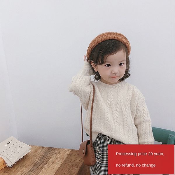 

small and medium-sized korean knitted solid color girl's baby's children's wheat ear sweater spring and autumn children, Blue