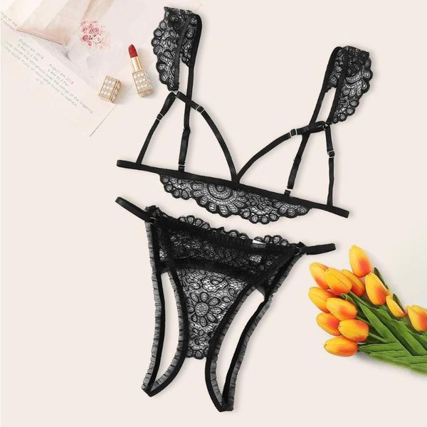 

bra set plus size lace lingerie bra+thong+garter underwear bra set g-string underwear nightwear & brief sets#3, Red;black
