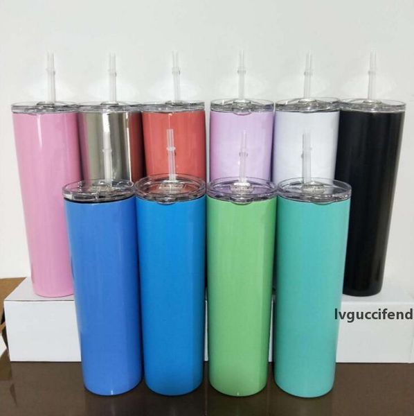 

stainless steel skinny cup candy color vacuum insulated straight cup outdoor sport drinking bottle metal cup lids straws set cls419
