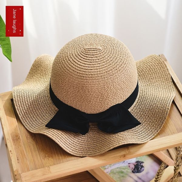 

straw toque butterfly female female summer big edge wave foldable bowknot sun seaside holiday sun hat straw hat, Blue;gray