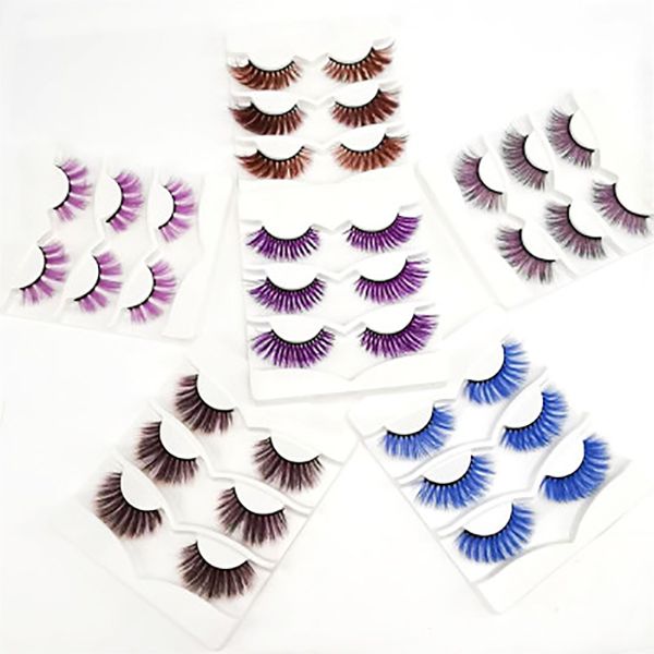 

false eyelashes color a box of 3 pairs imitation mink hair