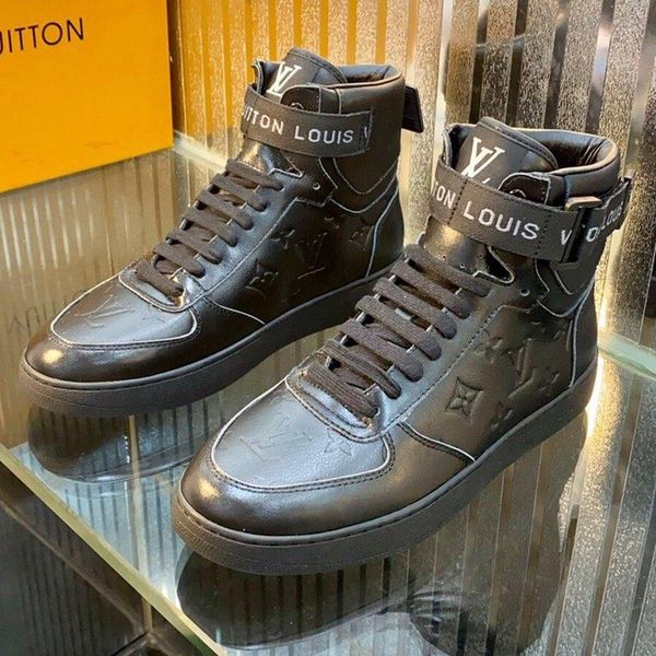 

luxury men casual shoes mid leather mens lace-up sneakers breathable shoes mens basketball shoes rivoli sneaker boot 35, Black