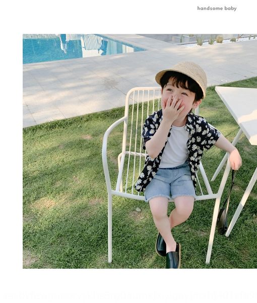 

boys' korean net red clothing shirt floral children's clothing lapel daisy children's short-sleeved shirt profiteering, White;black