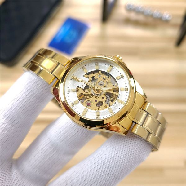 

2020 new men's watch hollow dial fashion wild sports big dial gold steel belt men's watch watch, Slivery;brown