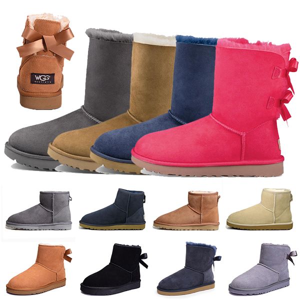 

2020 fashion leather womens designer fur boots ladies gilrs australian ankle booties chestnut grey blue pink snow winter boot size 36-41, Black