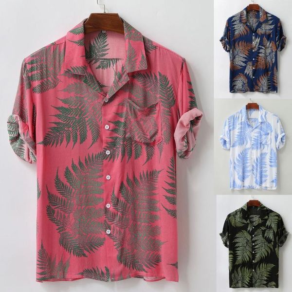

men's colorful summer short sleeve loose buttons casual shirt blouse 2020 summer fashion print shirt loose beach hawaiian, White;black