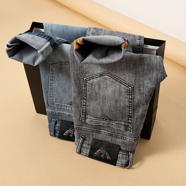 

новые прямые тонкие и высокого класса случайные джинсы мужские тонкие бизнес-стрейч джинсы мужские, Blue