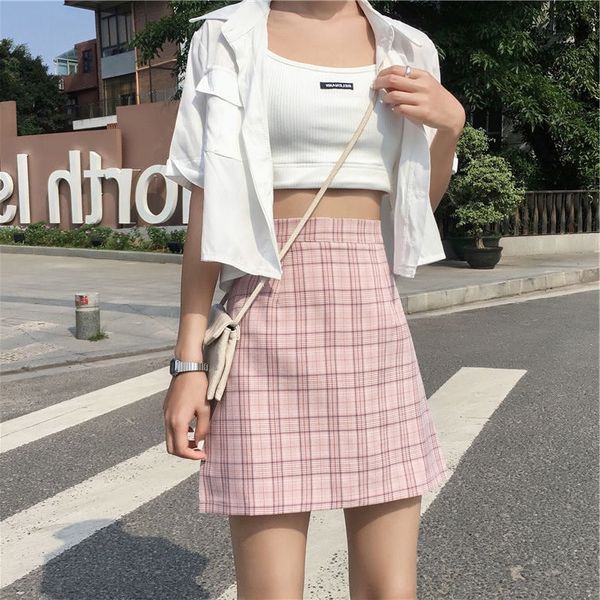 

tdvdj 2020 новый новый универсальный a- линия бая да qun корейский стиль высокой талии a- линия юбка женская летняя шотландка studentstyle у, Black