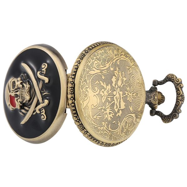 Vintage piratas crânio em uma peça relógio de bolso quartzo masculino feminino relógio analógico display colar corrente relógios reloj de bolsillo263k